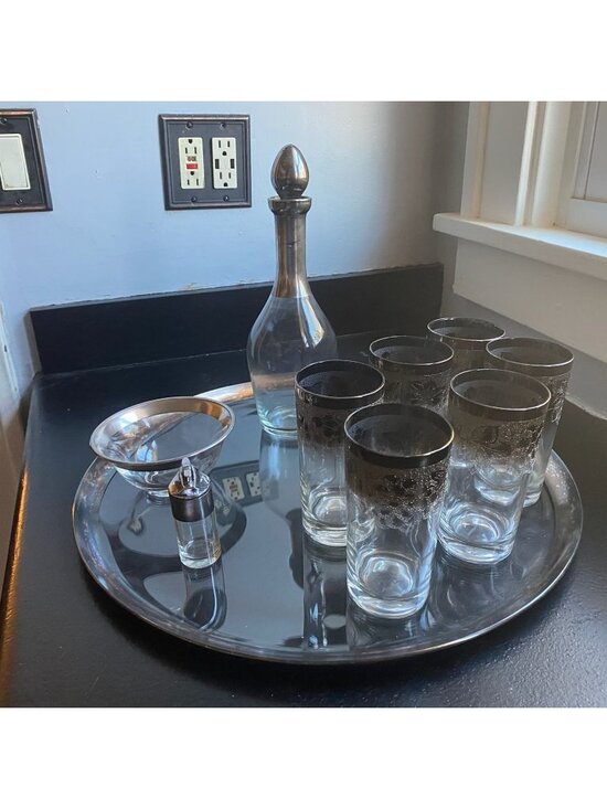 AUTHENTIC Dorothy C. Thorpe Silver Band Barware Set (9 Pcs) | RARE Lighter, Cara - Picture 1 of 16